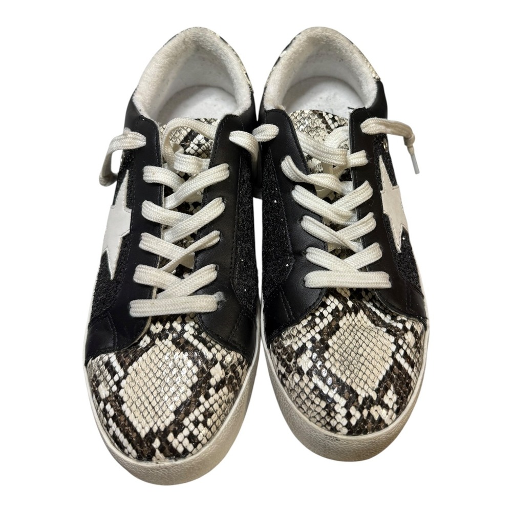 Kellparker Polly Black Glitter Snakeskin Star Sneakers Womens 8.5 M Low Top